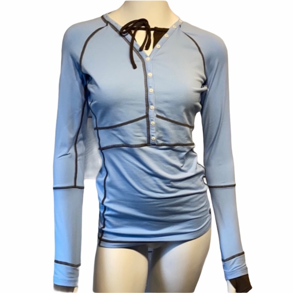 Mountain Hardwear Blue Henley Layering Top Thumbholes Stretch S Scuba Gorpcore